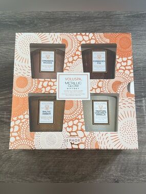 Voluspa Metallic Glow Gift Set Japonica Collection Baltic Amber New